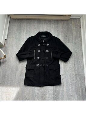 Black Vintage “Zhelin” Mid-Length Wool Blend Trench Style Coat / Jacket